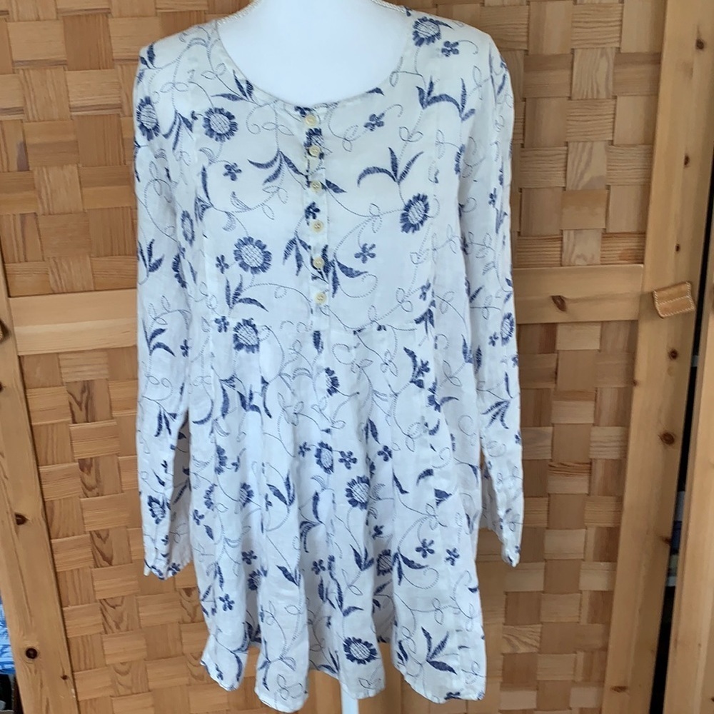 CP Shades White Linen Floral Tunic M